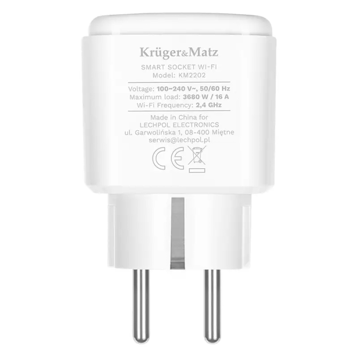 Priza Kruger&Matz KM2202-W SMART WI-FI CONNECT P4 TUYA 3680W 16A monitorizare consum energie [3]