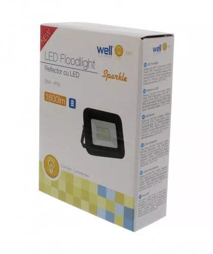 Proiector LED 20W 1600lm IP65 6500K alb rece carcasa aluminiu negru Well [3]