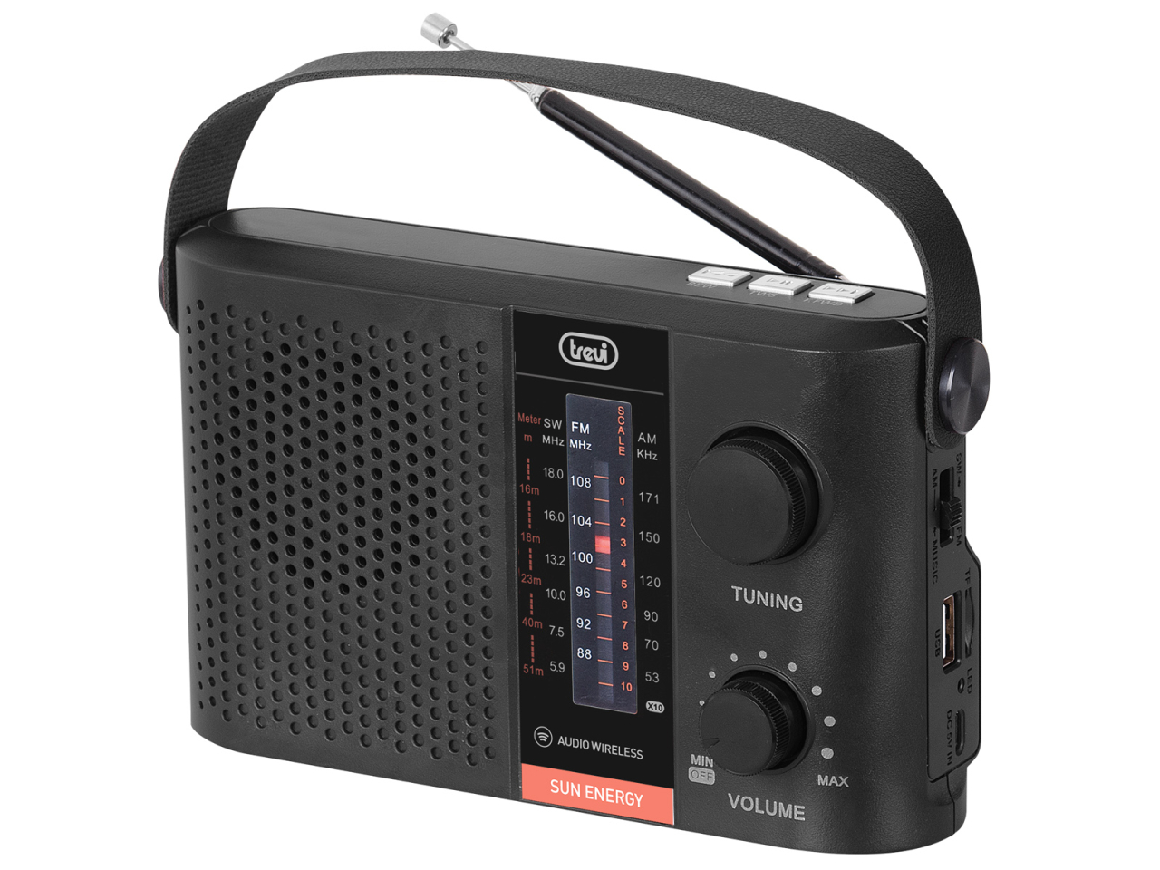 Radio portabil AM/FM/SW Bluetooth USB panou solar micro SD negru Trevi RA 7F25 BT - IoElectronice.ro [3]