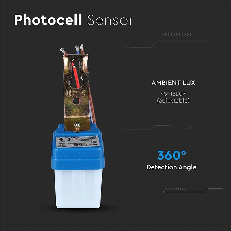 Senzor de lumină fotocelulă 6A IP44 V-TAC, crepuscular zi-noapte, detectare 360°, durată 20.000h [2]