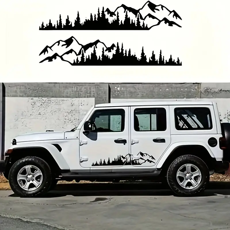 Set 2 Stickere Autoadezive Off Road "Forest & Mountains" 100x20cm, Negru pentru SUV, ATV, Camping [1]