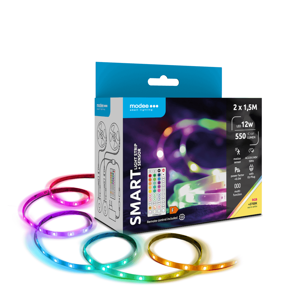 Set 2x1.5m Banda LED Smart Modee 12W RGB + Senzor de Mișcare, Telecomandă, IP20 [1]