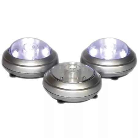 Set 3 lampi LED cu 5 LED-uri, fixare agățare sau auto adeziv, 2 intensități, 100h funcționare, diametru 9cm [1]