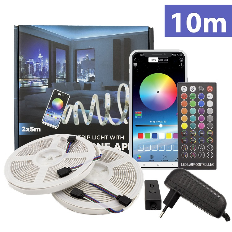 Set bandă LED 30/m RGB SMART 2x5m IP65 7.2W/m 36W SunShine – IoElectronice.ro [1]
