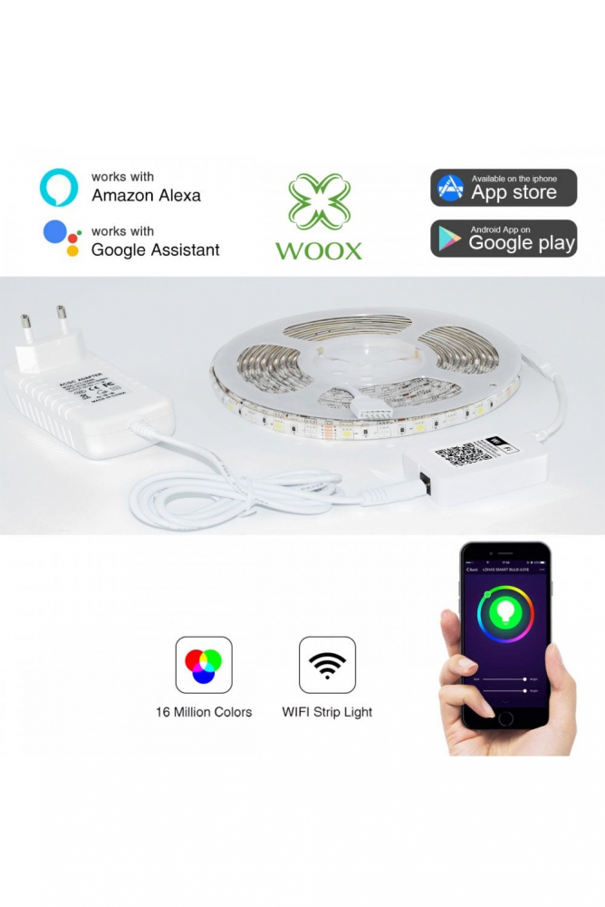 Set Banda LED WiFi Woox R5093 5m RGB + Alb Cald, Control Vocal Alexa & Google, IP65, Iluminare Personalizată [3]