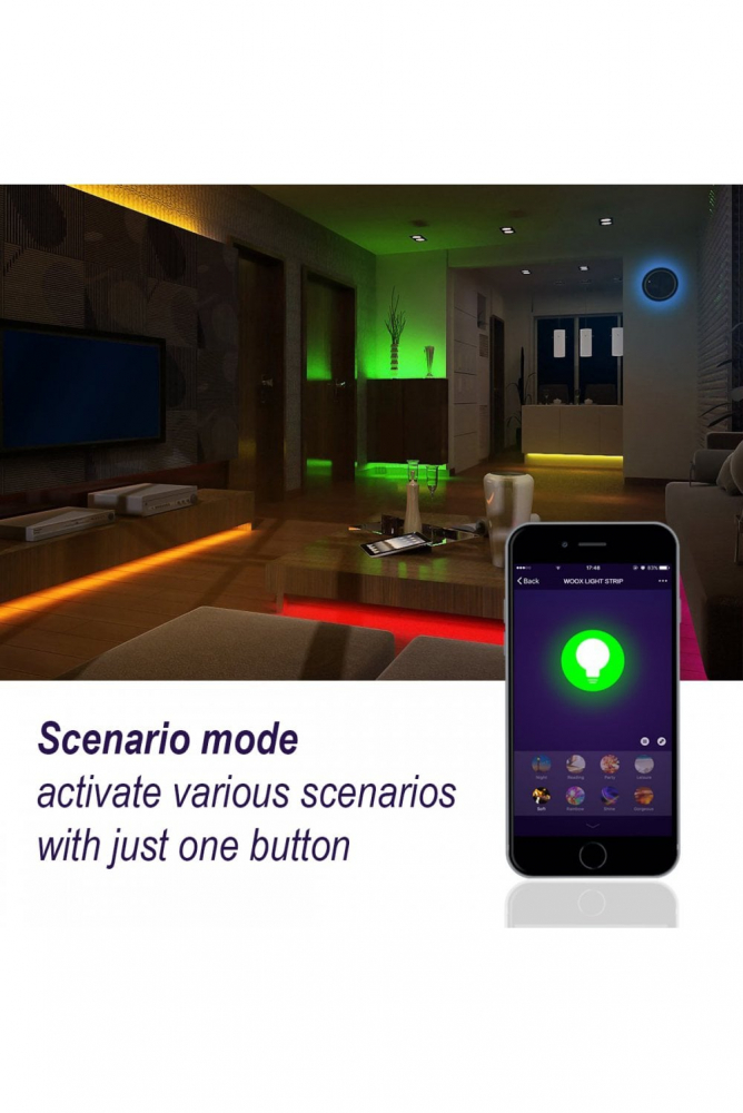 Set Banda LED WiFi Woox R5093 5m RGB + Alb Cald, Control Vocal Alexa & Google, IP65, Iluminare Personalizată [7]