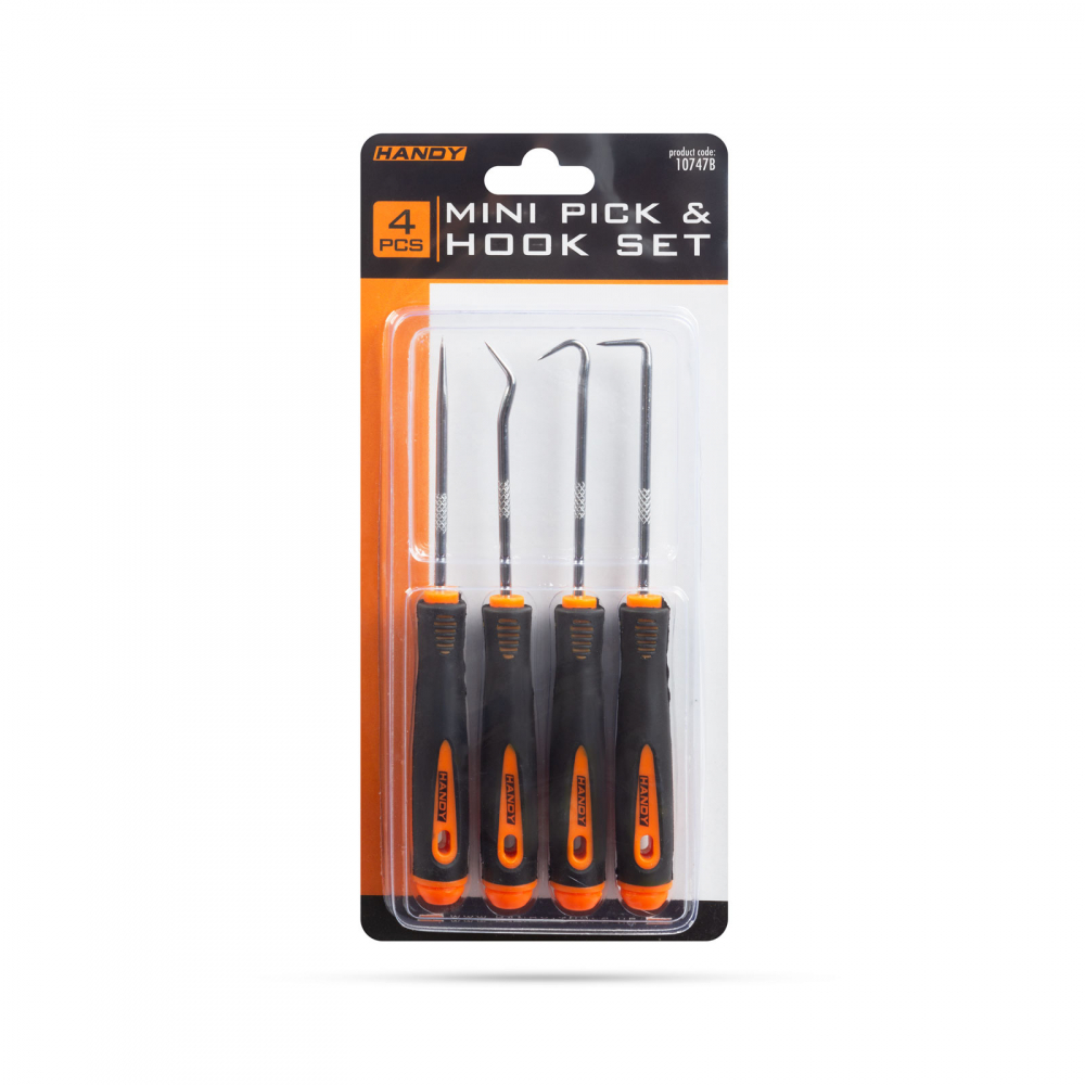 Set de carlige și sule pentru montaj HANDY – 4 buc, otel inox, maner ergonomic, culoare portocaliu/negru [2]