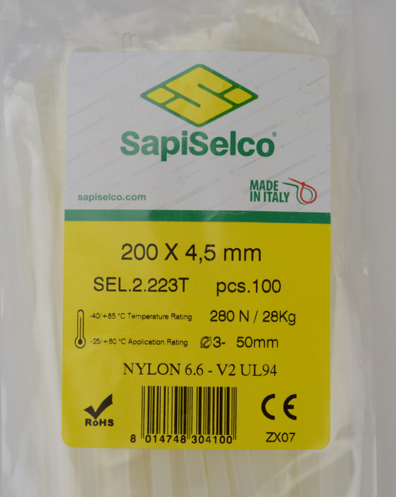 Set etichete și coliere nylon pentru cabluri 200x4.8mm, 100buc, SapiSelco Italy, organizare și identificare cabluri [3]