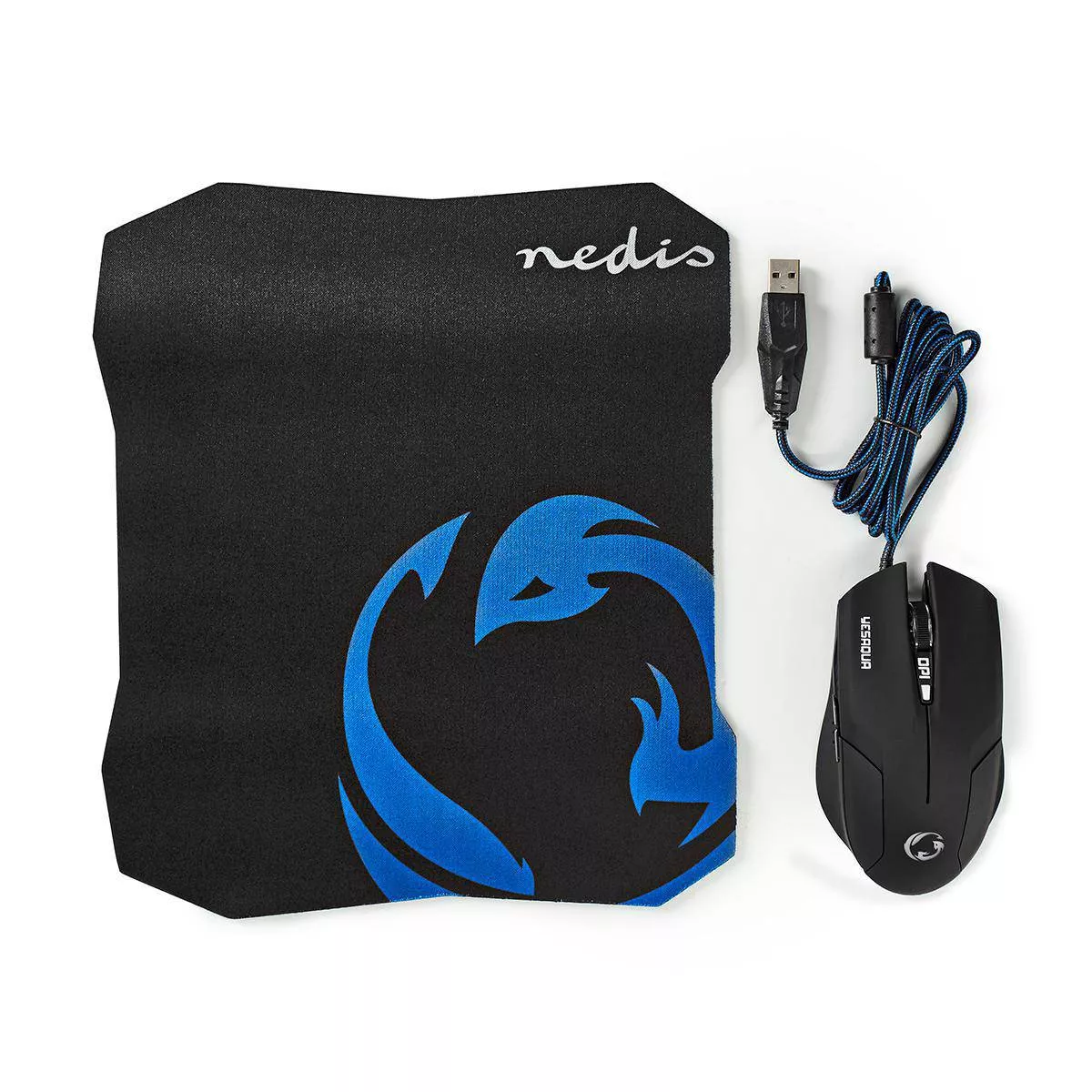 Set Mouse Gaming cu Fir și Mouse Pad 1600 DPI, 6 Butoane, Design Ergonomic Nedis [1]