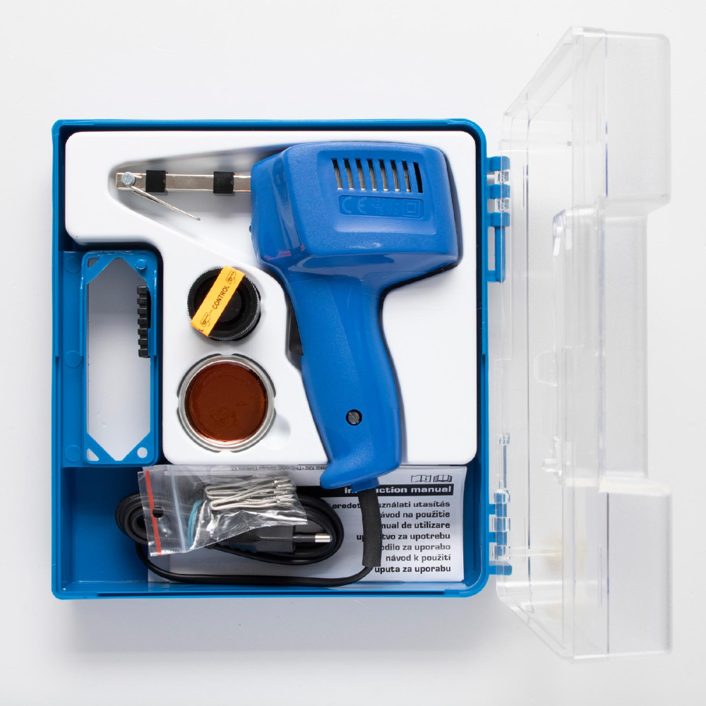 Set pistol de lipit 75W 230V + 5 vârfuri de lipit + șorț de lipit + 25g fludor HOME – IoElectronice.ro [2]