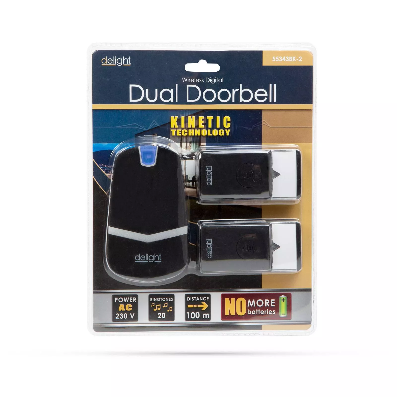 Sonerie digitală neagră fără fir și fără baterie cu 2 unități de exterior Kinetic IP44 delight – IoElectronice.ro [2]