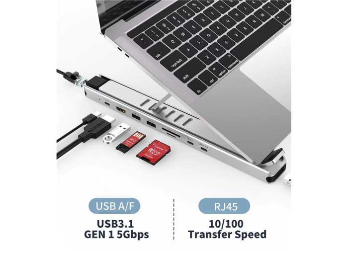 Stand laptop 9 în 1 cu HUB USB-C, reglabil, aluminiu, porturi multiple, portabil, Choetech HUB-M43-SL-V1 [2]