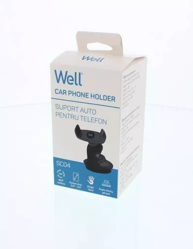 Suport auto pentru telefon cu ventuză Well, tip auto, culoare negru, accesoriu compatibil cu majoritatea smartphone-urilor. [4]