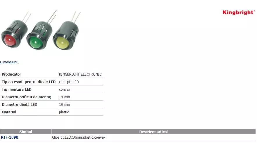 Suport LED 10mm plastic convex KINGBRIGHT RTF-1090 [4]
