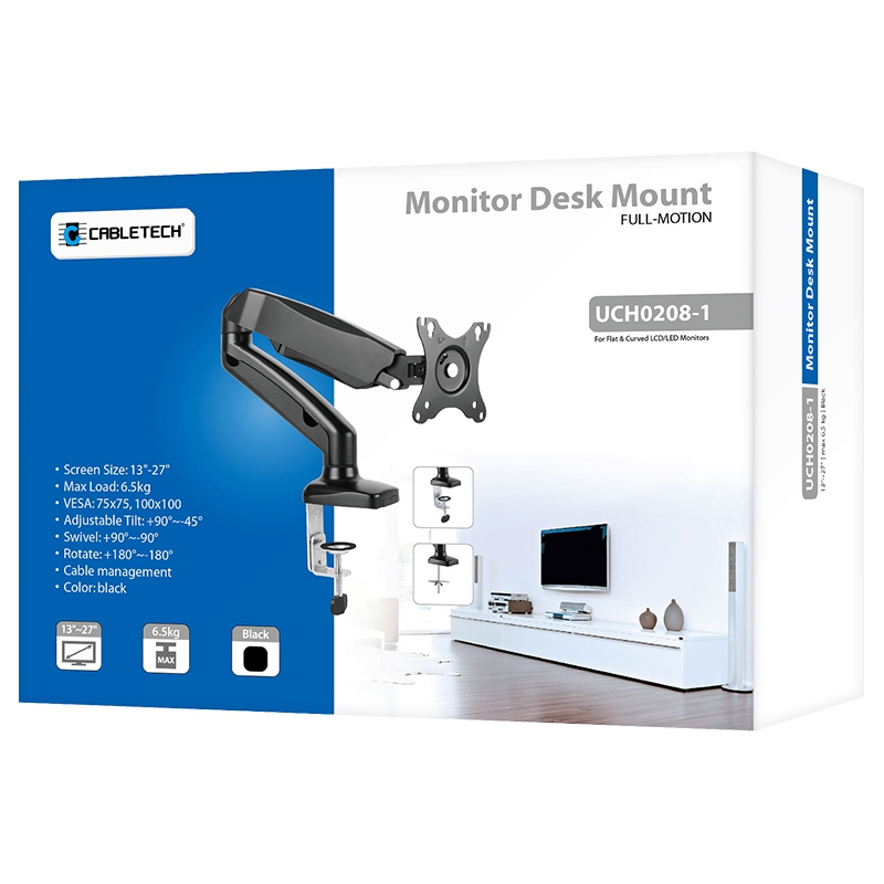 Suport monitor VESA 75x75/100x100, reglabil, pentru ecrane 13-27 inch, Cabletech UCH0208-1, negru [21]