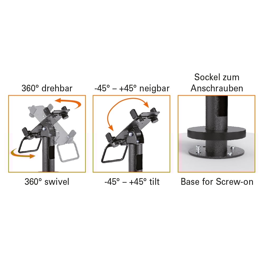 Suport pentru POS cu rotire 360° și ajustare +/-45°, montaj pe masă, compatibil cu majoritatea terminalelor [8]