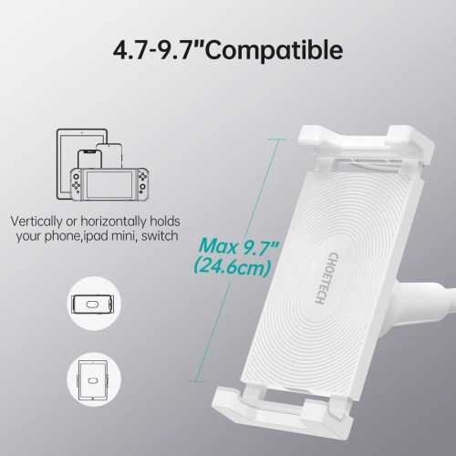 Suport reglabil de birou pentru 4.7-9.7 inch telefon/tabletă și încărcare wireless alb Choetech T584-F-101WH – IoElectronice.ro [4]