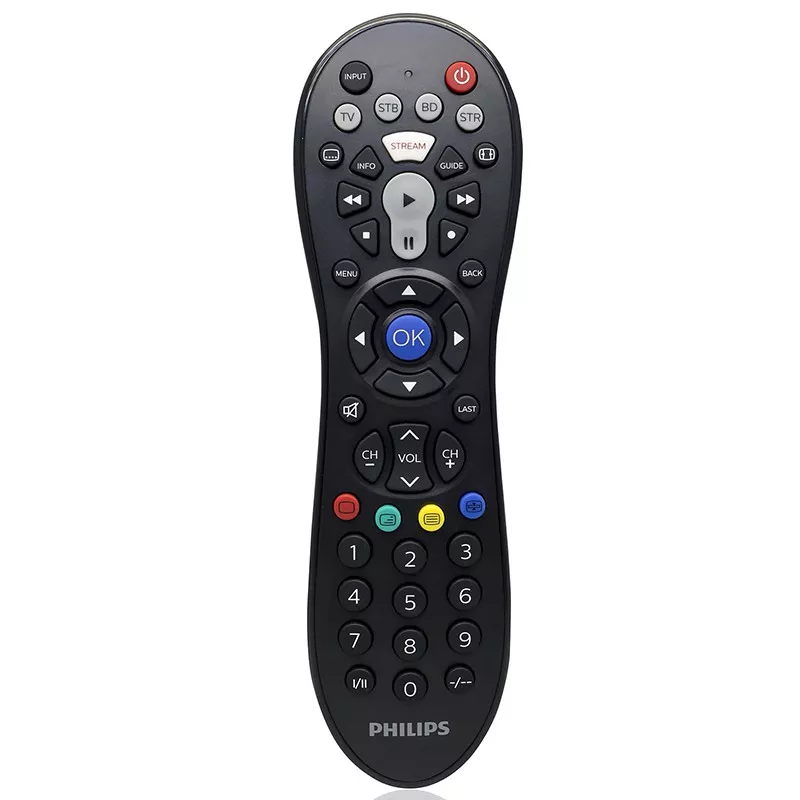 Telecomanda universală 4 în 1 PHILIPS pentru TV, DTV, Blu-Ray, DVD, DVR și dispozitive streaming Apple TV și Roku [1]