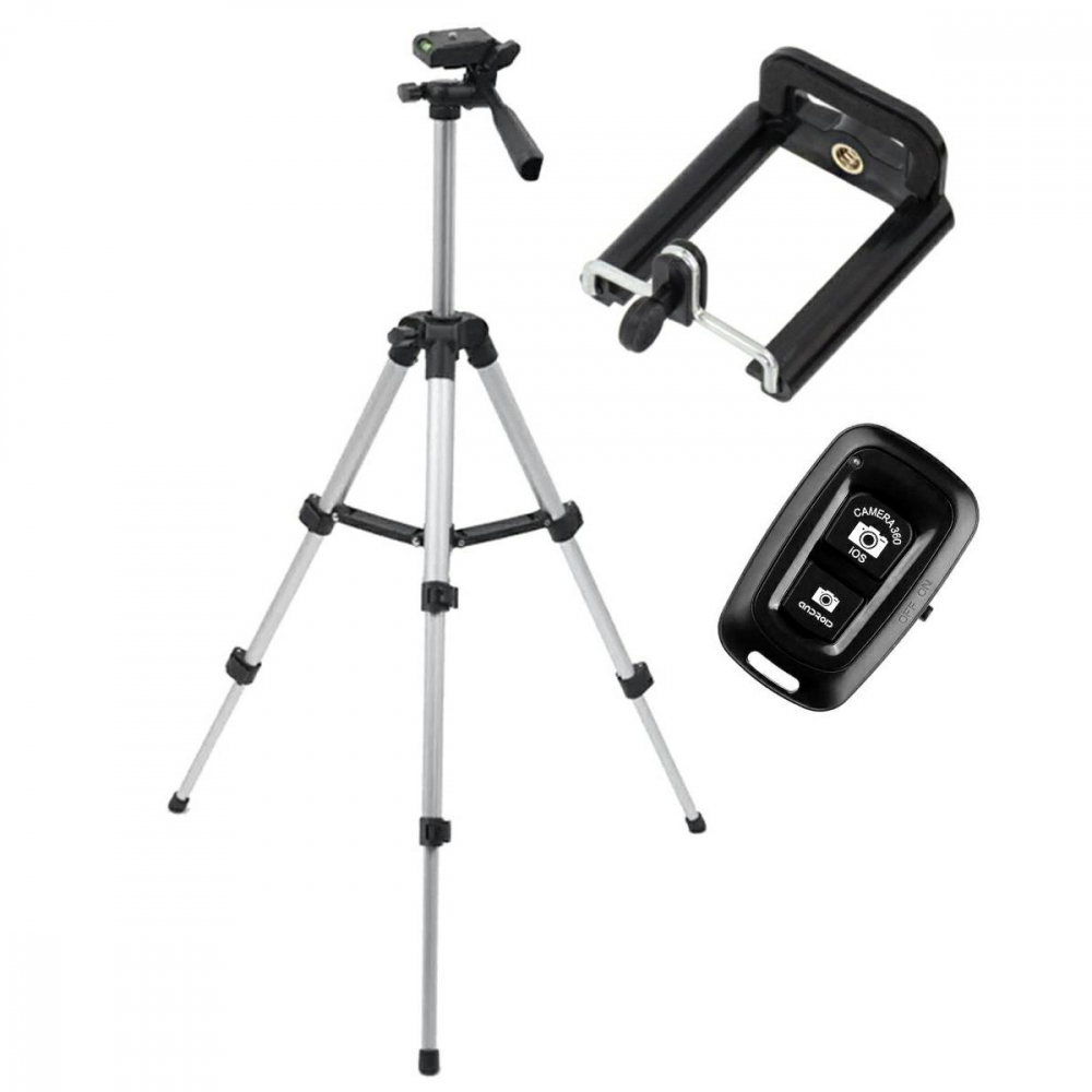 Trepied fotografic din aluminiu, compact cu suport mobil 3D + Telecomandă Bluetooth – Stabilitate și versatilitate pentru fotografiile tale [2]