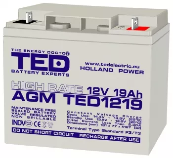Electrice - Acumulator 12V 19Ah Plumb acid High Rate TED1219HRF3