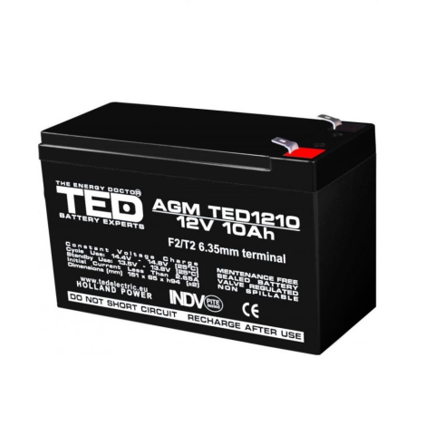 Acumulator - Acumulator AGM VRLA 12V 10A 151x65x95mm F2 TED Battery Expert Holland – IoElectronice.ro