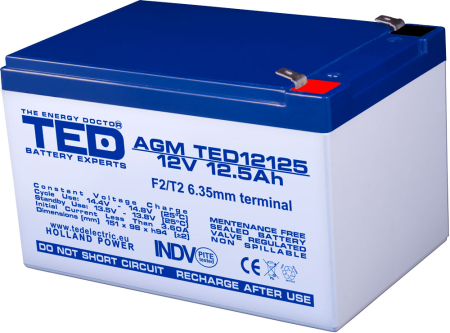 Acumulator - Acumulator AGM VRLA 12V 12.5Ah TED Battery Expert, plumb acid, dimensiuni 151x98x95 mm, terminal F2
