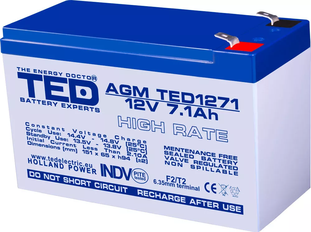 Electrice - Acumulator AGM VRLA 12V 7.1A High Rate – Versatil pentru Echipamente Medicale, UPS, Vehicule și Sisteme de Energie