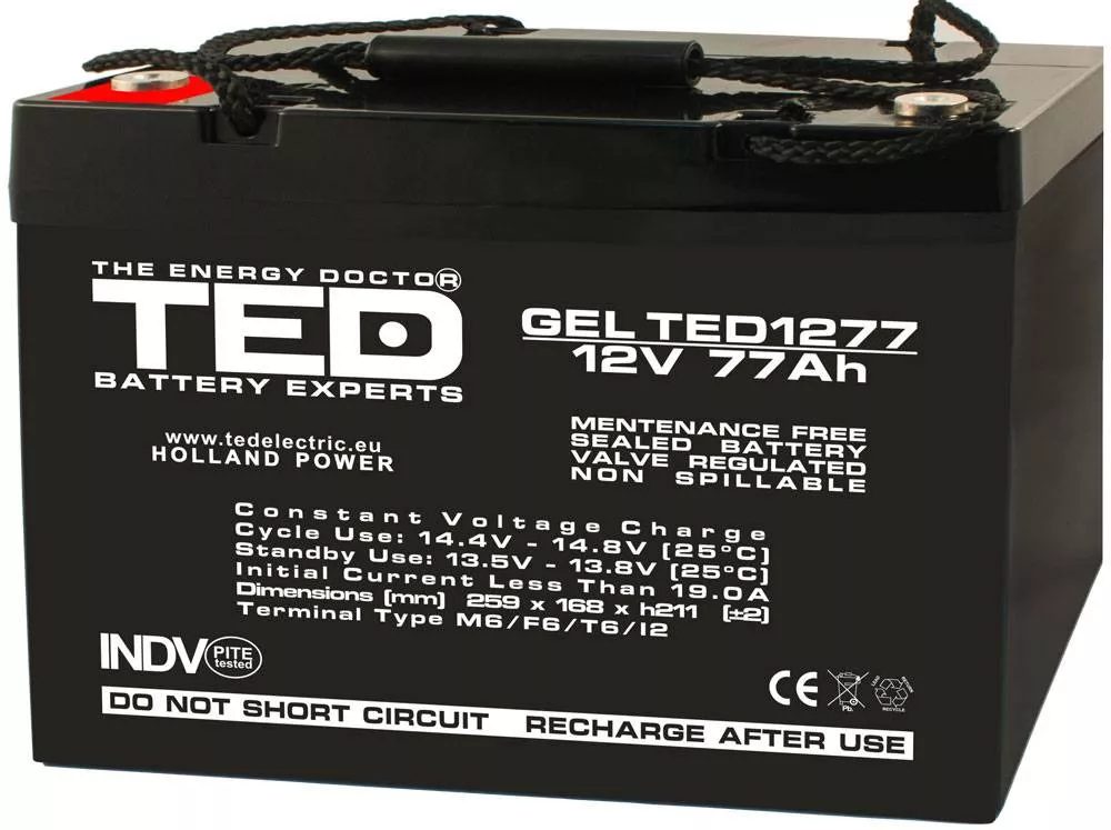Acumulator - Acumulator AGM VRLA 12V 77A GEL – Dimensiuni 260x167x210mm, Ideal pentru Echipamente Medicale, UPS, Vehicule și Sisteme de Securitate