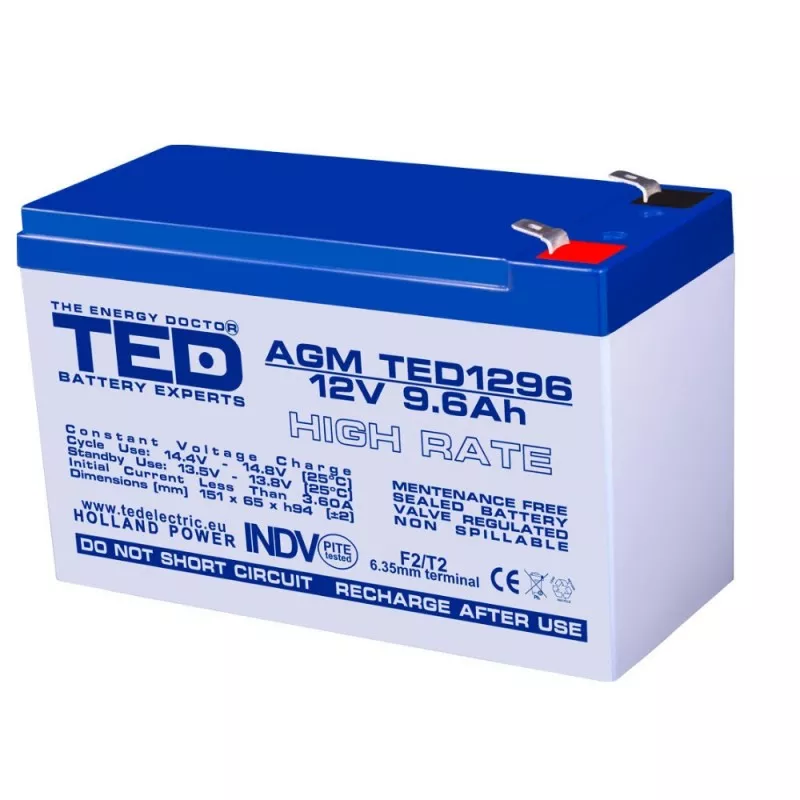 Acumulator - Acumulator AGM VRLA 12V 9.6A High Rate – Soluția Fiabilă pentru Echipamente Medicale, UPS, Vehicule și Sisteme de Securitate