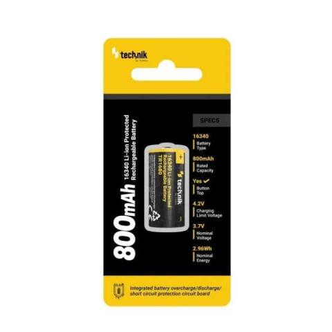 Acumulator Li-ion 16340 3.7V 800mAh Technik TR1680 terminal cu vârf [1]