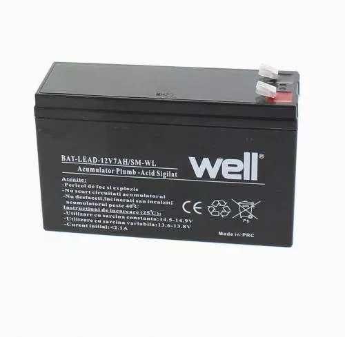 Acumulator - Acumulator plumb acid 12V 7Ah Well, dimensiuni 151x65x93mm, tip SLA/AGM, borne late, garanție 6 luni.