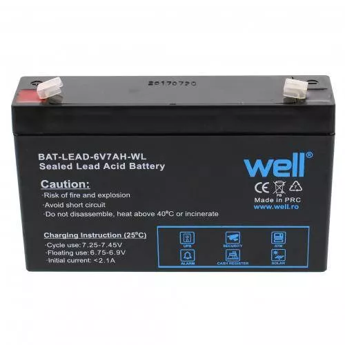 Acumulator - Acumulator plumb acid 6V 7AH Well – Sigilat, Fără Mentenanță, Ideal pentru Sisteme de Backup și Alarme