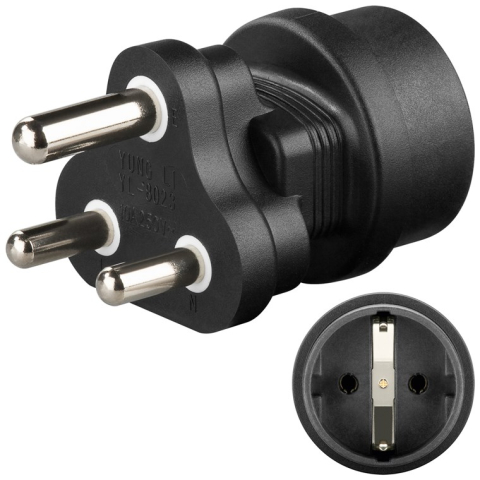 Adaptoare calatorie - Adaptor Africa de Sud tip M BS 546 15-A Lesotho Eswatini Swaziland Namibia India Sri Lanka Nepal la SCHUKO 10A negru Goobay 9541 – IoElectronice.ro