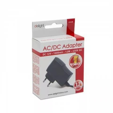 Adaptor alimentator 12V CC 1000mA 12W 5.5x2.1 mm Delight 230V AC, garanție 24 luni persoane fizice [2]