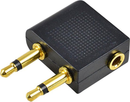 Adaptoare Jack - Adaptor audio căști avion LOGILINK CA1089 2x Jack 3.5 mm 2pin tata - 1x Jack 3.5 mm 3pin mama aurit, culoare negru.