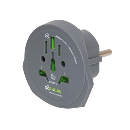 Conectica - Adaptor călătorii Somogyi Elektronic World to Europe Q2, 16A, compatibil cu AUSTRALIA, CHINA, ITALIA, UK, CH, BRAZIL, USA, negru