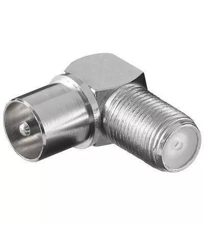 Adaptoare TV - Adaptor coaxial TV 90 grade tata la F mama metal Goobay – IoElectronice.ro