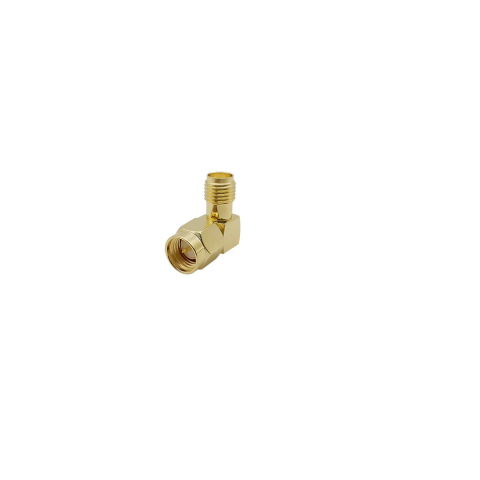 Adaptoare SMA - Adaptor Convertor Antenă WiFi SMA Tata la SMA Mamă 90° - 50 Ohm, Cupru Placat cu Aur