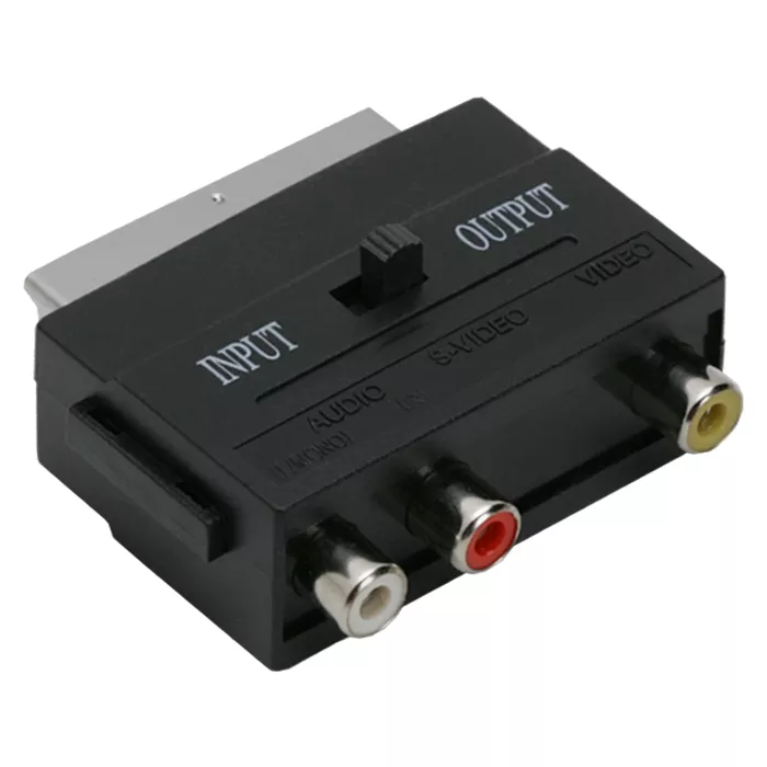 Adaptoare Scart s-video - Adaptor EURO RCA cu 3 ieșiri, fisa EUROSCART și comutator IN-OUT – Soluție completă pentru conectivitate audio-video