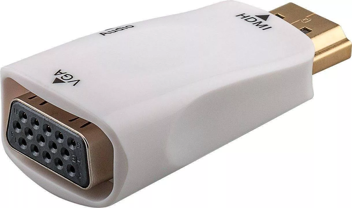 Adaptor HDMI tata - VGA mama cu jack 3.5 mm Goobay, placat cu aur, Full HD 1920 x 1080p, culoare albă. [1]