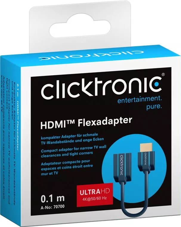 Adaptor prelungitor HDMI 10cm mama-tata 4K 60Hz Clicktronic, standard 2K, Full HD, placat cu aur, culoare albastră [1]