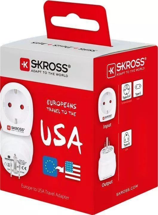 Adaptor priza EU - USA Skross 1.500203-E alb, 24 luni garanție, compatibil cu dispozitive electrice din SUA [4]