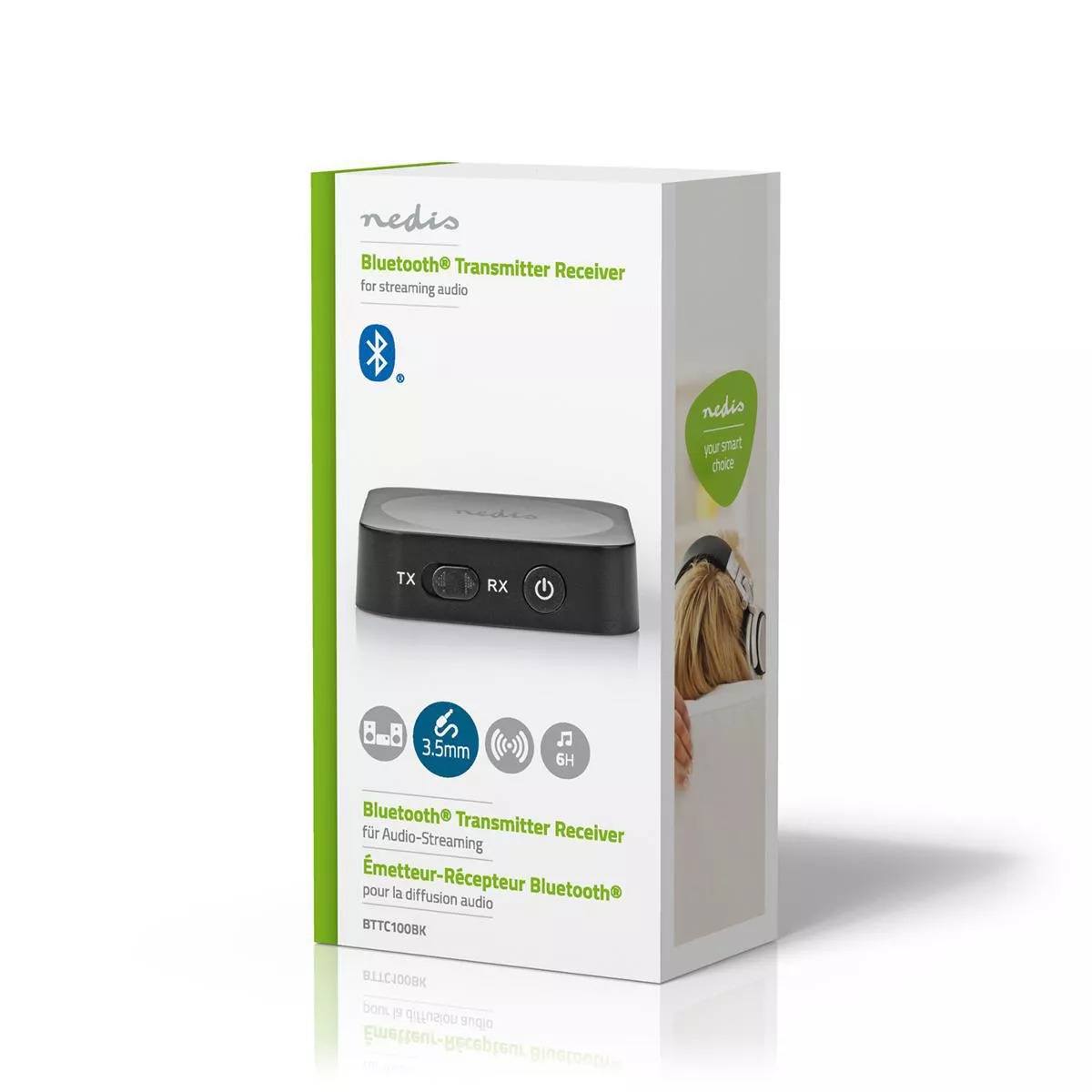 Adaptor receptor audio wireless Bluetooth Nedis 3.5 mm Jack v4.2, USB micro, RCA, Toslink, negru [5]