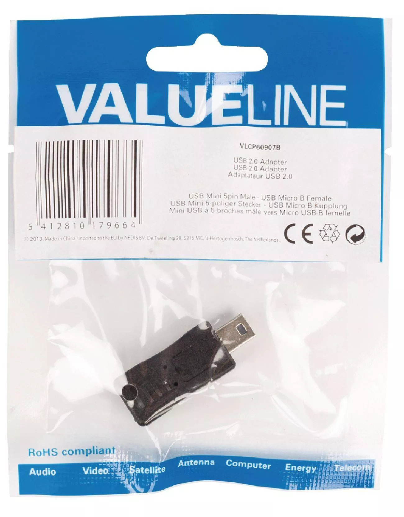 Adaptor USB 2.0 micro USB B mama - mini USB 5 pini tata Valueline 0.2m pentru conectare dispozitive [2]