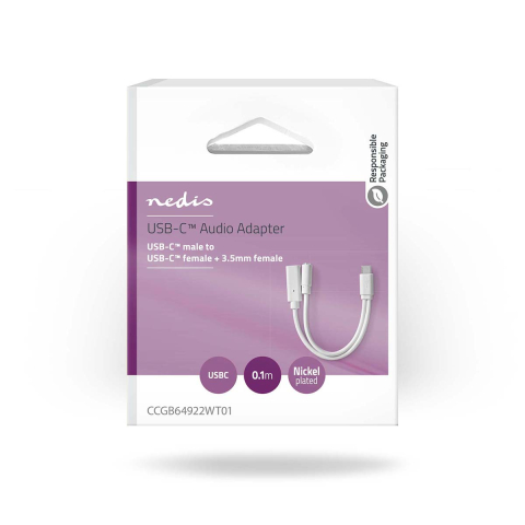 Adaptor USB-C tata - USB-C mama / Jack 3.5mm mama 10cm alb Nedis [1]
