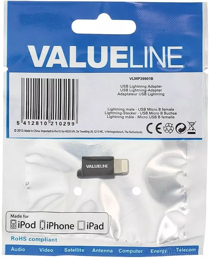 Adaptor USB Lightning tata - micro USB mama negru Valueline, standard USB 2.0, compatibil Apple, lungime 20 cm [3]