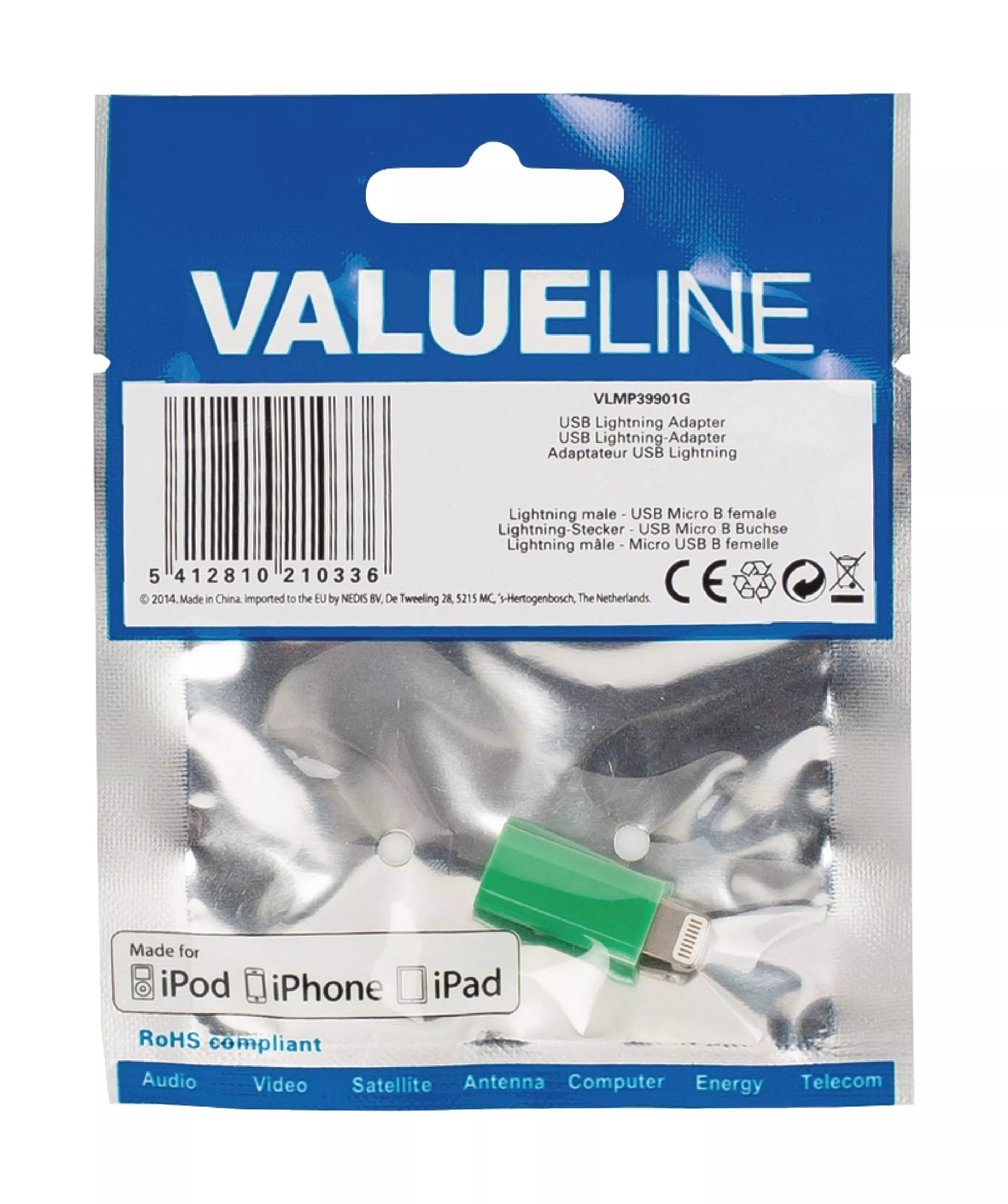 Adaptor USB Lightning tata - micro USB mama 0.2m Valueline verde [3]