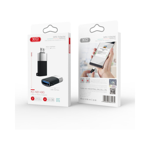 Adaptor USB mama - tata Micro USB XO NB149-G, conector micro USB tata, USB A mama, culoare neagră [1]