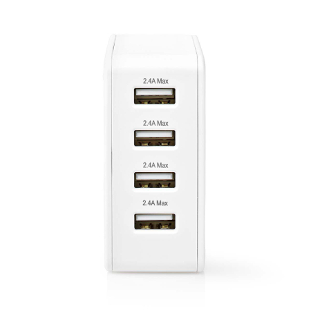 Alimentator NEDIS 220V, 24W, 2x2.4A, 2x1A, 4xUSB, alb, Euro CEE 7/16, tensiune 230V AC, ieșire 5V USB. [1]