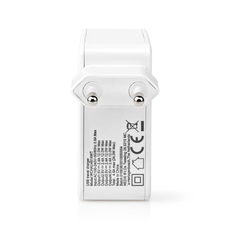 Alimentator NEDIS 220V, 24W, 2x2.4A, 2x1A, 4xUSB, alb, Euro CEE 7/16, tensiune 230V AC, ieșire 5V USB. [3]